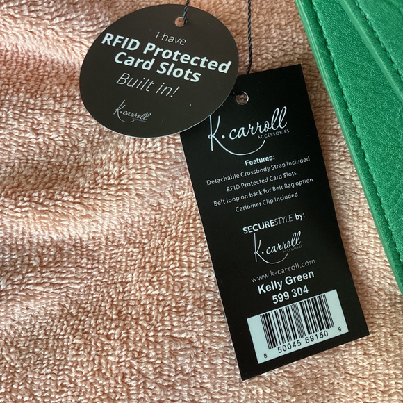 $25 K. Carroll Crossbody Bag. Vegan Leather. RFID protected. Kelly Green. New - Picture 7 of 8